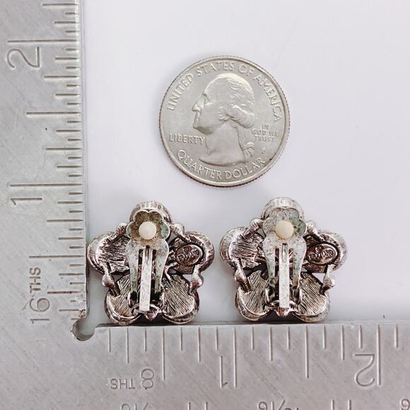 VTG Signed Graziano Southwestern Clip On Earrings Silver Tone Tiger Eye Glass - Picture 10 of 12